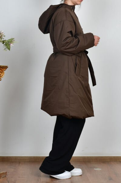 Allday W80028A0 Kahve Kadın Kemerli Relax Şişme Mont