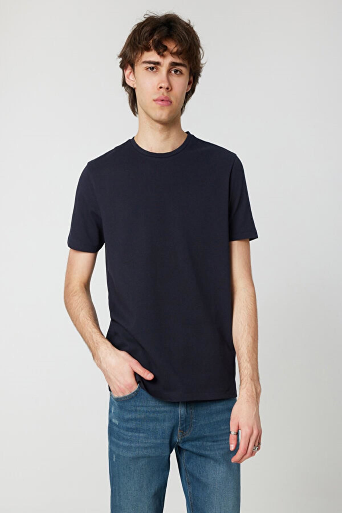 Loft 2026814 Lacivert Nokta Desenli Bisiklet Yaka Erkek T-Shirt