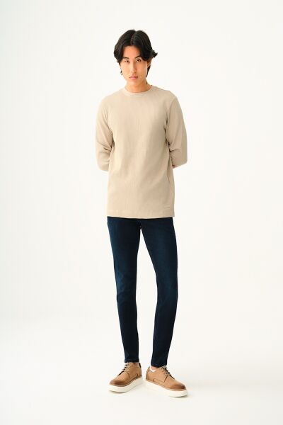 Loft 2033363 Taş Erkek Bisiklet Yaka Lif Desenli Regular Fit Sweat Tshirt