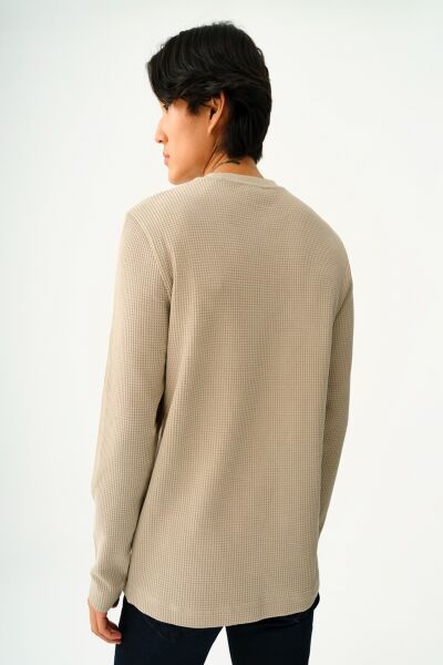 Loft 2033363 Taş Erkek Bisiklet Yaka Lif Desenli Regular Fit Sweat Tshirt