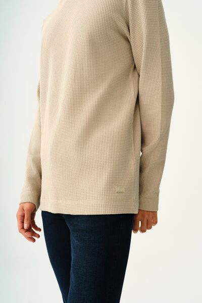 Loft 2033363 Taş Erkek Bisiklet Yaka Lif Desenli Regular Fit Sweat Tshirt