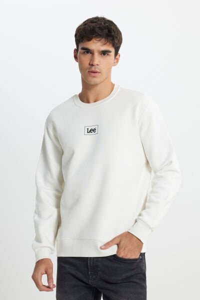 Lee L212299102 Ekru Erkek Lee Baskılı Bisiklet Yaka Üç İplik Sweat