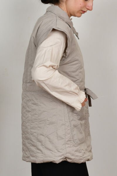 Allday W90044A0 Taş Kadın Düğmeli Kemerli Kapitone Yelek