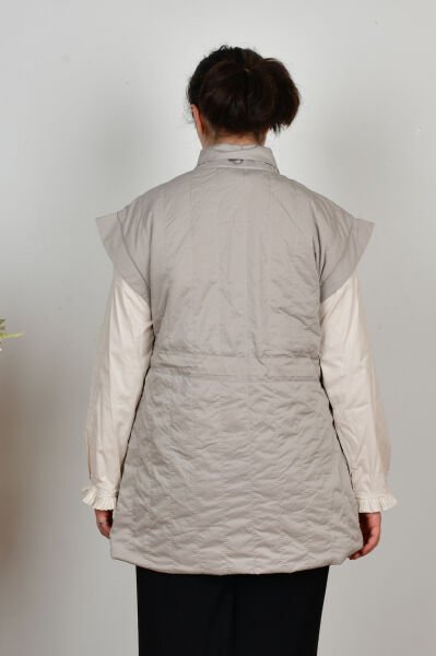 Allday W90044A0 Taş Kadın Düğmeli Kemerli Kapitone Yelek