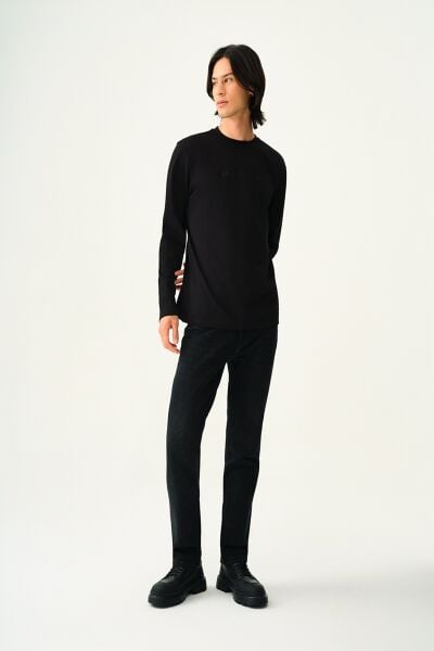 Loft 2037825 Siyah Erkek Regular Fit Önü Baskılı Bisiklet Yaka Tshirt