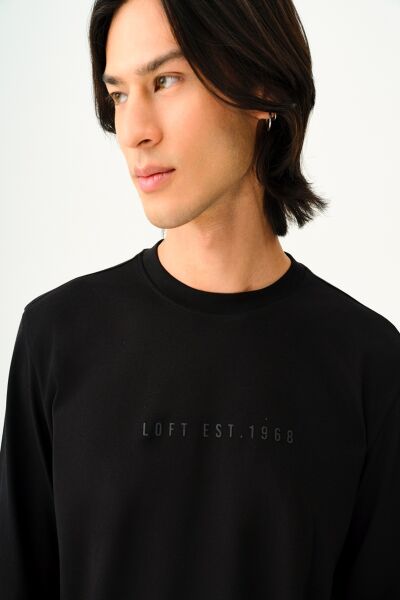 Loft 2037825 Siyah Erkek Regular Fit Önü Baskılı Bisiklet Yaka Tshirt