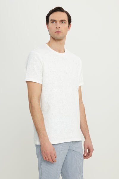Altınyıldız ACE091252300 Ekru Erkek Bisiklet Yaka Slim Fit T-shirt
