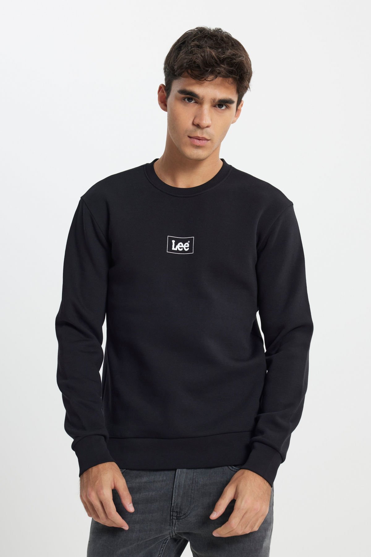 Lee L212299001 Siyah Erkek Lee Baskılı Bisiklet Yaka Üç İplik Sweat
