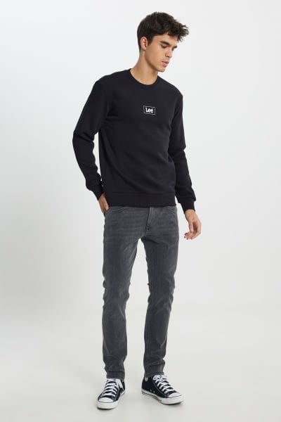 Lee L212299001 Siyah Erkek Lee Baskılı Bisiklet Yaka Üç İplik Sweat