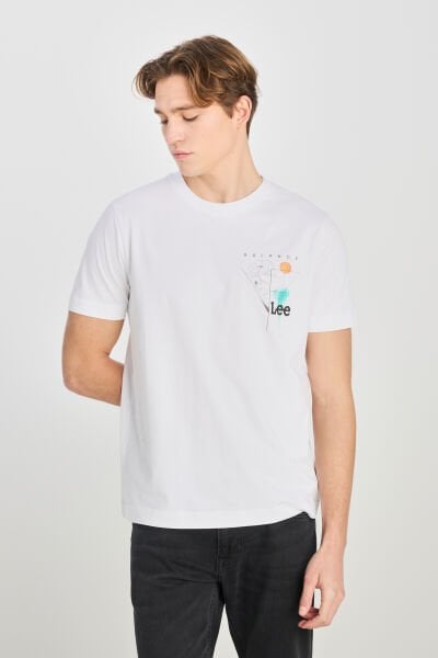 Lee L2510319100 Beyaz Erkek Önden Baskılı Regular Fit Bisiklet Yaka T-shirt