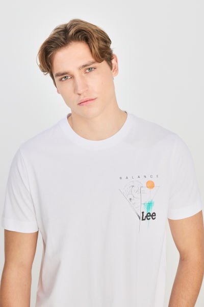Lee L2510319100 Beyaz Erkek Önden Baskılı Regular Fit Bisiklet Yaka T-shirt