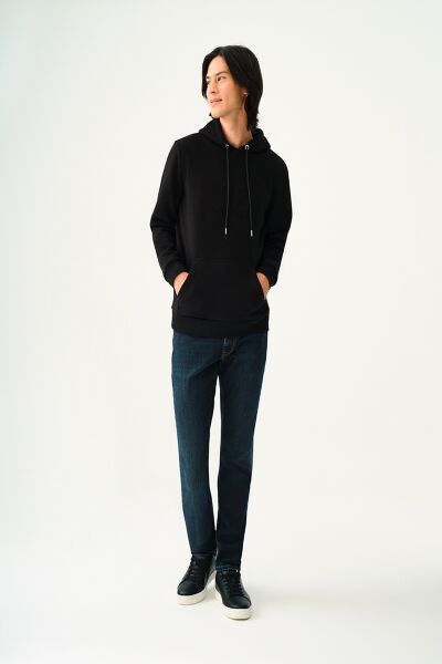 Loft 2037102 Siyah Erkek Kapişonlu Loft Yazı Baskılı Kabartmalı İç İplik Polar Sweat