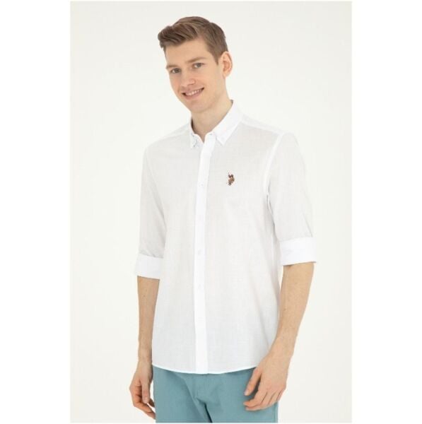 U.S Polo 1829583 Beyaz Erkek Regular Fit Normal Kesim Düğmeli Yaka Uzun Kol Gömlek
