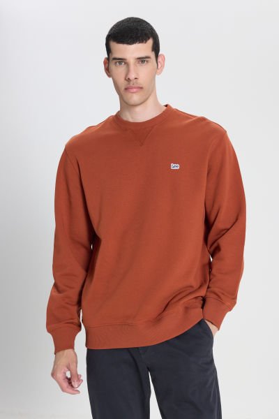 Lee L81IRY970 Kiremit Erkek Bisiklet Yaka Küçük Logolu İki İplik Sweat