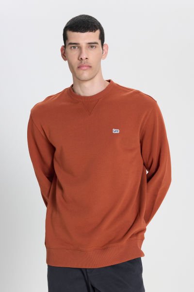 Lee L81IRY970 Kiremit Erkek Bisiklet Yaka Küçük Logolu İki İplik Sweat