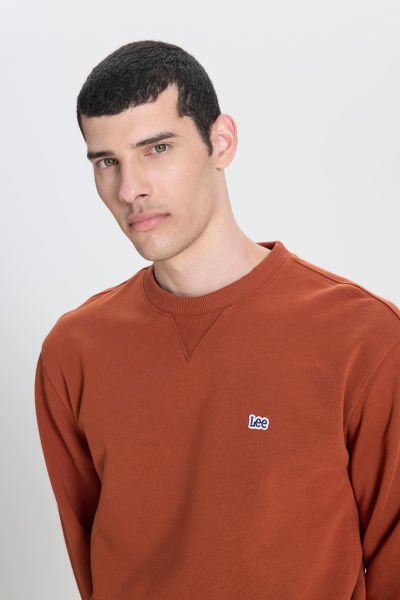 Lee L81IRY970 Kiremit Erkek Bisiklet Yaka Küçük Logolu İki İplik Sweat