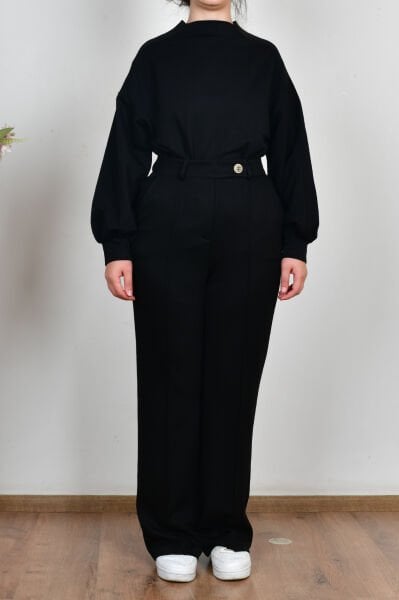 Allday B77137A0 Siyah Kadın Yumuşak Dokulu Palazzo Pantolon