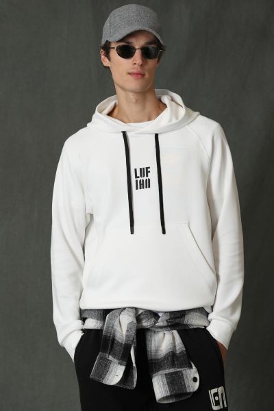 Lufian 112030084 Erkek Beyaz Kapüşonlu Sweat