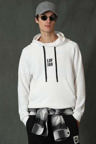 Lufian 112030084 Erkek Beyaz Kapüşonlu Sweat