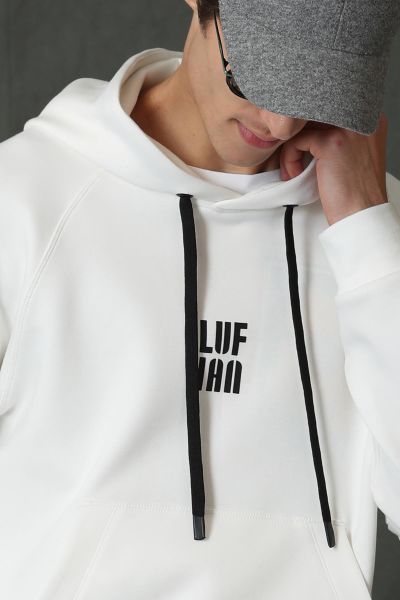 Lufian 112030084 Erkek Beyaz Kapüşonlu Sweat