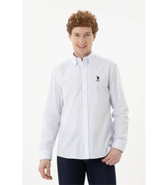 U.S Polo 1830967 Açık Mavi Erkek Regular Fit Normal Kesim Desenli Düğmeli Yaka Uzun Kol Gömlek
