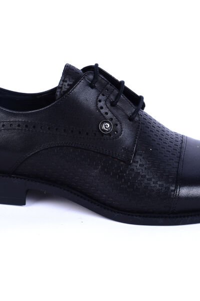 Pierre Cardin 8605 Deri Desenli Bağcıklı Rahat Taban Siyah Klasik Erkek Ayakkabı