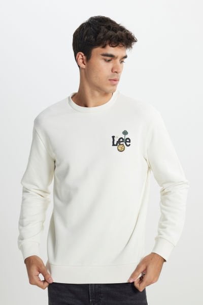Lee L242503104 Ekru Erkek Saat  Baskılı Bisiklet Yaka Üç İplik Sweat