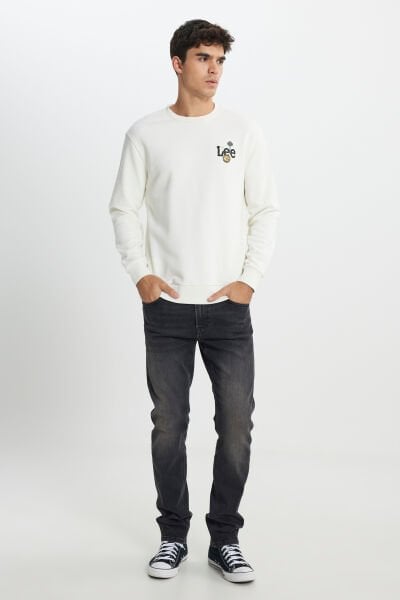 Lee L242503104 Ekru Erkek Saat  Baskılı Bisiklet Yaka Üç İplik Sweat