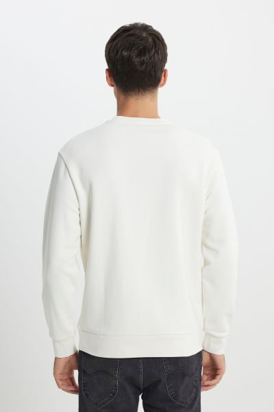 Lee L242503104 Ekru Erkek Saat  Baskılı Bisiklet Yaka Üç İplik Sweat