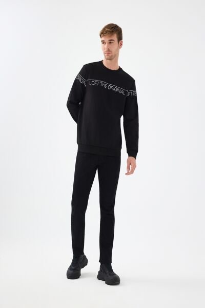 Loft LF2041075 Siyah Erkek Bisiklet Yaka Önü Baskılı İki İplik Sweat