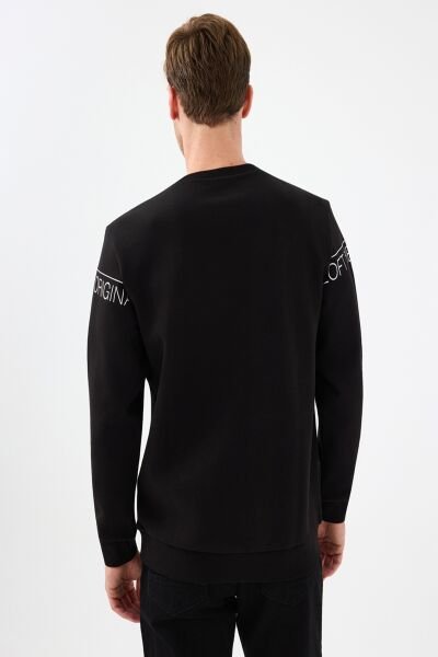 Loft LF2041075 Siyah Erkek Bisiklet Yaka Önü Baskılı İki İplik Sweat