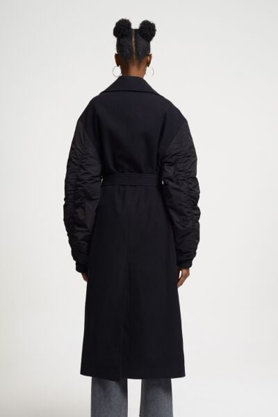 Loft 2033485 Siyah Kadın Lose Fit İçi Astarlı Kemerli Kaban