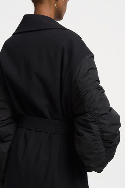 Loft 2033485 Siyah Kadın Lose Fit İçi Astarlı Kemerli Kaban