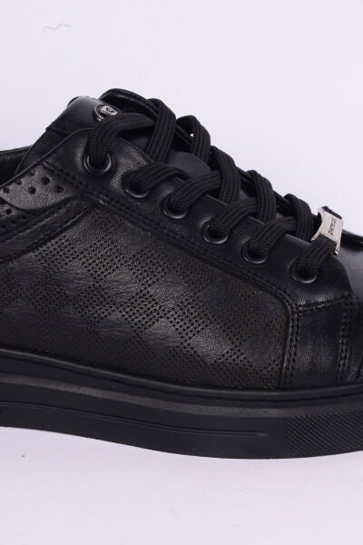 Pierre Cardin 10206 Deri Rahat Taban Bağcıklı  Desenli Esnek Rahat Siyah Günlük Erkek Sneaker Ayakkabı