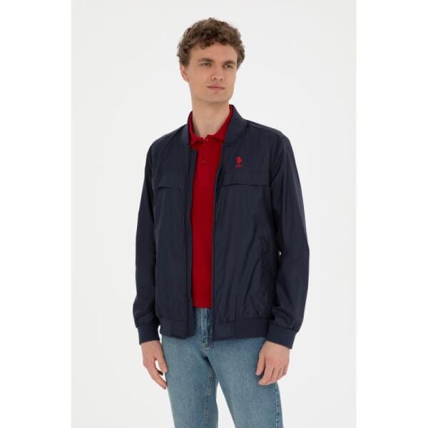 U.S Polo 1823056 Lacivert Erkek Normal Kesim Basiç Önü Fermuarlı Beli Kolları Lastikli %100 Polyamid Mont