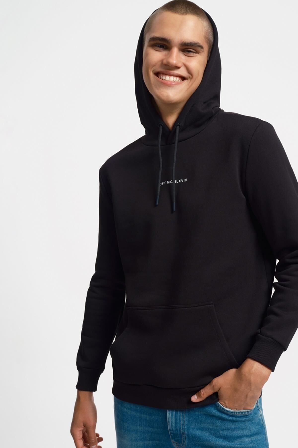 Loft 2034269 Siyah Kapüşonlu Erkek Sweat