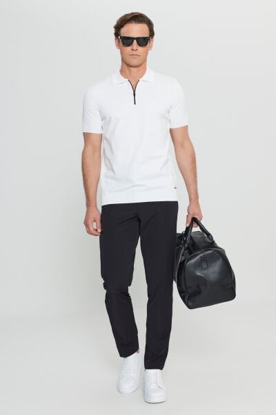 Altınyıldız ACE072252035 Ekru Erkek Yarım Fermuarlı Polo Yaka T-shirt