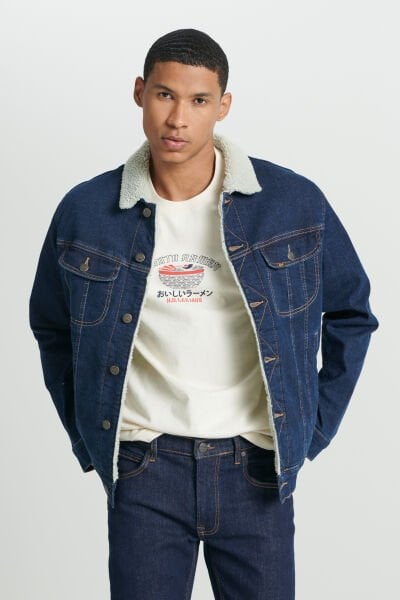 Lee L87BVM36 Koyu Mavi Erkek İçi Kürklü Çok Cepli Kot Ceket