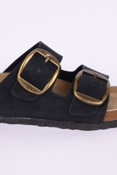 Pierre Cardin 7191 Deri Rahat Taban Kemerli Siyah Günlük Kadın Terlik