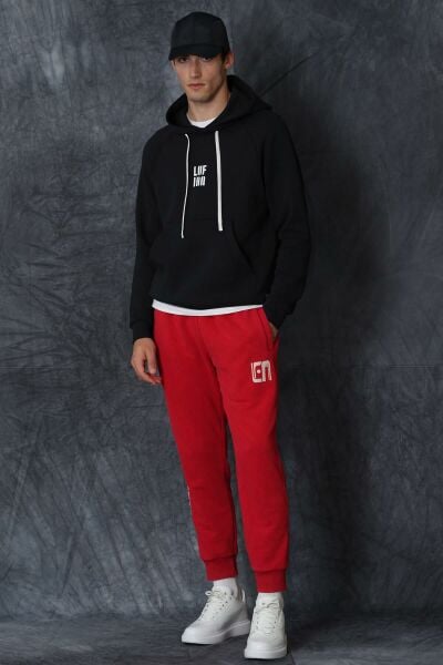 Lufian 112030084 Erkek Siyah Kapüşonlu Sweat