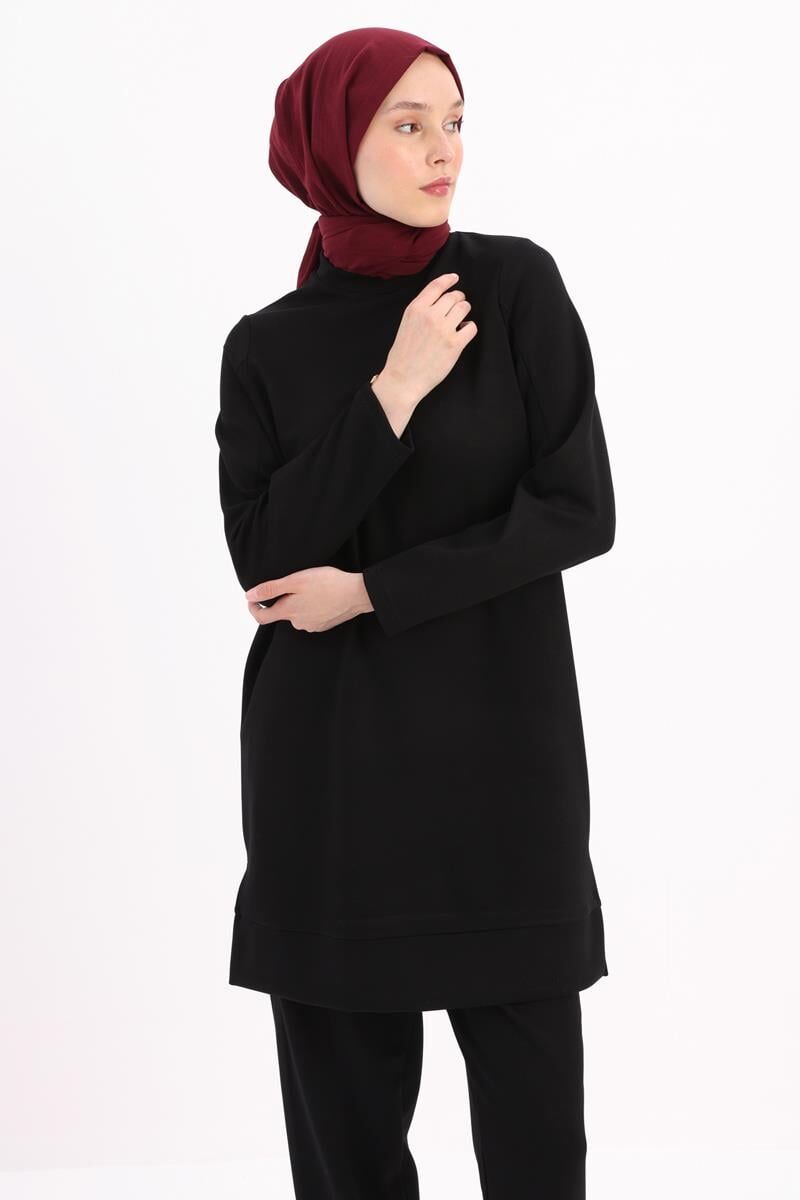 Allday 25OB50242AL0 Siyah Kadın Bisiklet Yaka Kolları Fermuar Detaylı Tunik