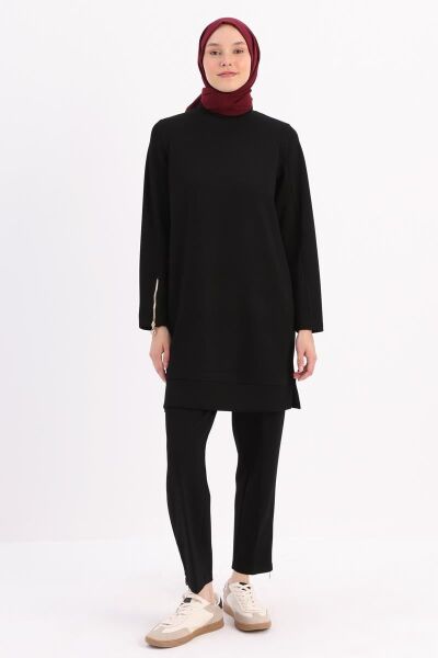 Allday 25OB50242AL0 Siyah Kadın Bisiklet Yaka Kolları Fermuar Detaylı Tunik