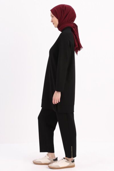 Allday 25OB50242AL0 Siyah Kadın Bisiklet Yaka Kolları Fermuar Detaylı Tunik