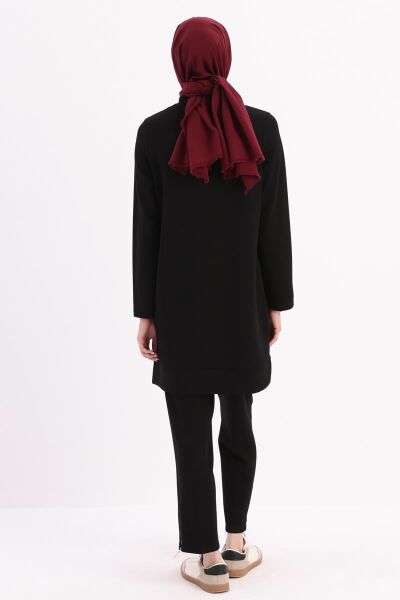 Allday 25OB50242AL0 Siyah Kadın Bisiklet Yaka Kolları Fermuar Detaylı Tunik