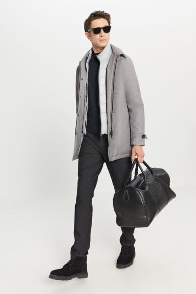 Altınyıldız ACE007261033 Gri Erkek Standart Fit Normal Kesim Gömlek Yaka Yan Cepli Kaban