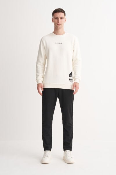 Cazador 53330 Ekru Erkek Bisiklet Yaka Regular Fit Baskılı Sweatshirt