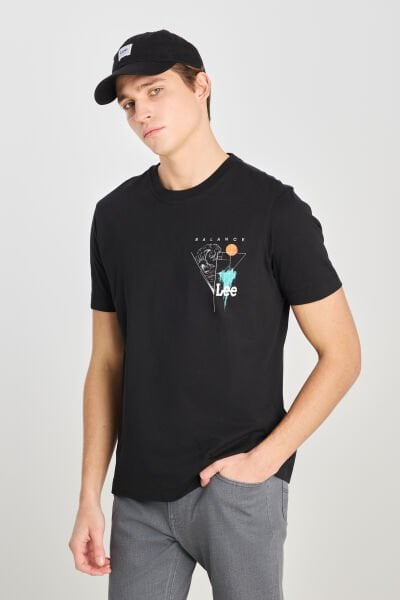 LEE L2510319001 Siyah Erkek Bisiklet Yaka Baskılı T-Shirt