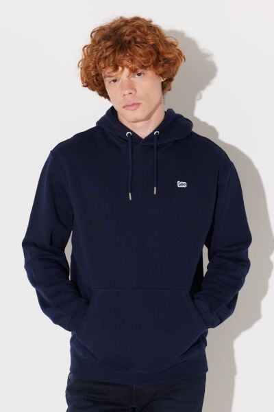 Lee L80YRYA67 Lacivert Erkek Kapüşonlu Kanguru Cepli İki İplik Sweat