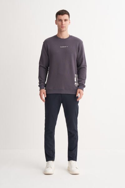 Cazador 53330 Antrasit Erkek Bisiklet Yaka Regular Fit Baskılı Sweatshirt
