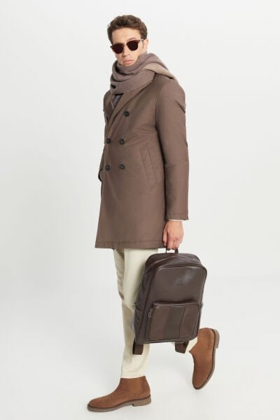 Altınyıldız ACE007261047 Vizon Erkek Standart Fit Normal Kesim Geniş Kırlangıç Yaka Yan Cepli Kaban